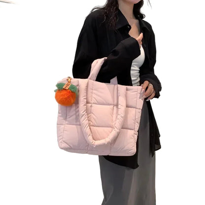 🍒Womens tote handbags quilted puff bag waterproof retro trendy shoulder bag large capacity solid colour soft casual accessory with decoration  don’t get PUFFed out with poor BAGs get this cutie