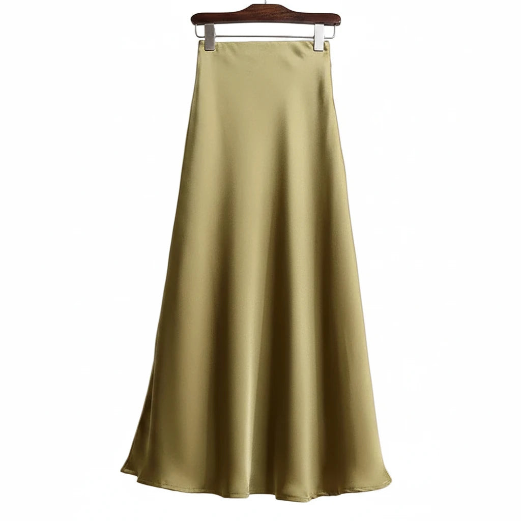 🍒Sygladde satynrompe met hoë middellyf A-lyn elegante vrouemode somergeleentheidsklere vir partytjies deftige gemaklike drag stoutmoedige styl satyn