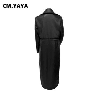 🍒Womens pu leather coat Long sleeve+trench extra long winter lapel fashion outerwear fashion work coat maxi Get A Long Look In Leather
