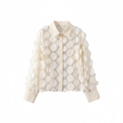 🍒Elegante Franse bloes 3D blom semi-deursigtige gaashemp top vroue lanternmou bloese somer Pick A Peach Or Two