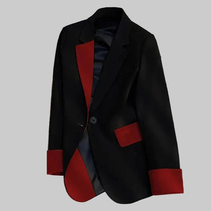 🍒Mode blazer baadjie lente herfs langmou swart baadjie kontras lapwerk kantoorklere vir vroue buiteklere slim gemaklike pakjas vroulike sjiek mode   Maak Jou Verskyning In Jou Kontras