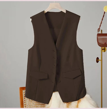 🍒Women suit vest elegant v-neck business casual waistcoat sleeveless solid jacket solid single breasted work clothes occasion wear dont WAIST time wanting this COAT
