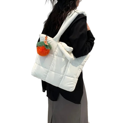 🍒Womens tote handbags quilted puff bag waterproof retro trendy shoulder bag large capacity solid colour soft casual accessory with decoration  don’t get PUFFed out with poor BAGs get this cutie