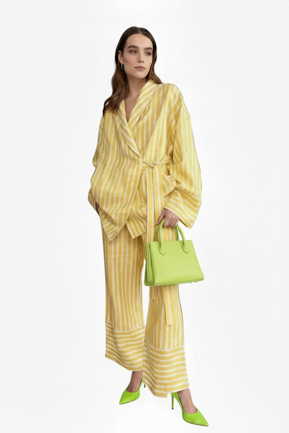 🍒Casual long sleeve suit for women striped set jacket loose/oversized and high-waisted trousers fashion smart casual two piece set Every Body Suits Stripes
