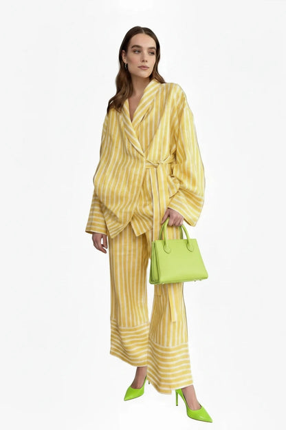 🍒Casual long sleeve suit for women striped set jacket loose/oversized and high-waisted trousers fashion smart casual two piece set Every Body Suits Stripes