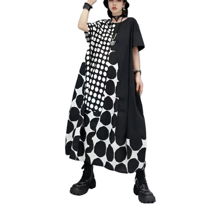 🍒Polka dot fashion summer clothing plus size for woman pullover dress a-line loose fit chic casual wear Spot the Spots