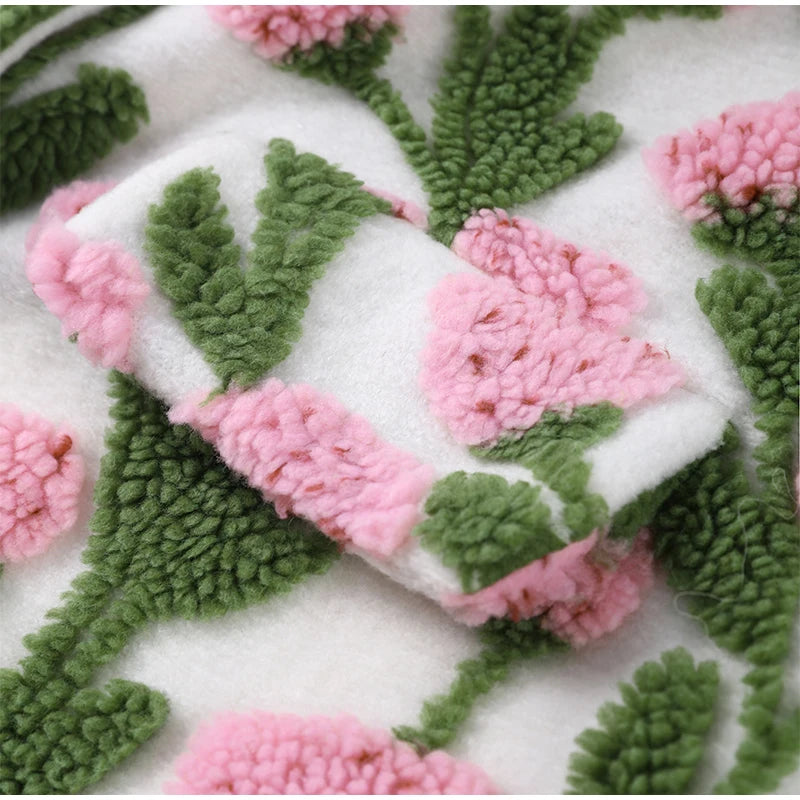 🍒Flower fleece jacket woman loose lapel long sleeve coat single breasted casual coat unique 3D floral outerwear clothing  Floral Fashion Fun Fleece