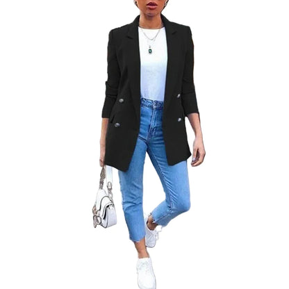 🍒Solid casual office suit jacket womens fashion wear vintage long sleeves coat spring/summer autumn lady Jackets blazers Jacket Lapel outerwears Work It With A Blue Collar Worker