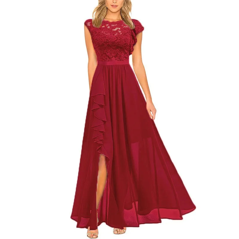 🍒Women's banquet dresses long lace bridesmaid wear evening wear lace maxi outfit dress satin sleeveless with split party occasion wear