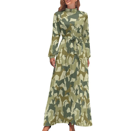 🍒Militêre kamoefleerrok hoë middellyf uitrusting boheemse sjiek langmou maxi stylvolle slim gemaklike klere vroue Camodel Camo