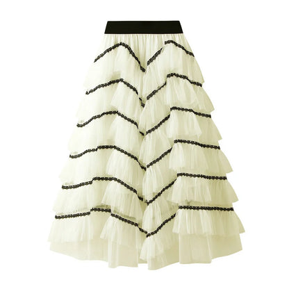 🍒Mesh cake skirt elasticated waist summer fashion midi long skirts for women female smart casual clothes princess skirts for adults occasion party wear Teirs Of Fashion Passion