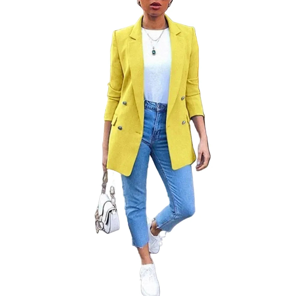 🍒Solid casual office suit jacket womens fashion wear vintage long sleeves coat spring/summer autumn lady Jackets blazers Jacket Lapel outerwears Work It With A Blue Collar Worker