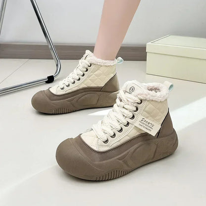 🍒Plush stewels, verdikte sool sneeustewels, gemaklike slytvaste warm diksoolskoene vir dames, nuwerwetse veterskoene, gemaklike stapskoene vir vroue – Koop hierdie Stewel-skoonhede