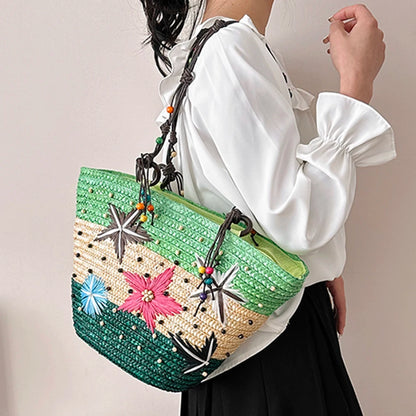 🍒Starfish wicker bag hand-embroidered beaded bohemian straw straw bag summer fashion beach bag casual seaside beach party accessories