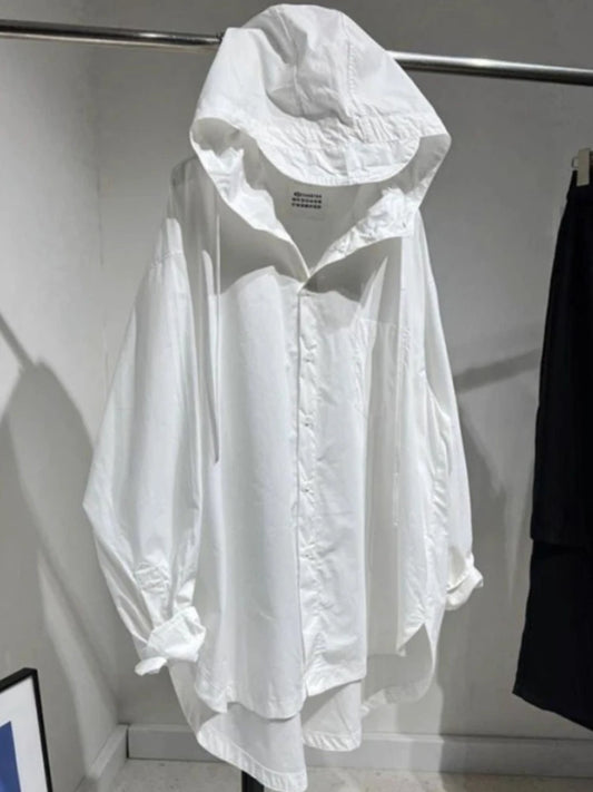 🍒时尚上衣加大码连帽衬衫白色长袖女装上衣夹克休闲服饰时尚基本款轻薄夹克