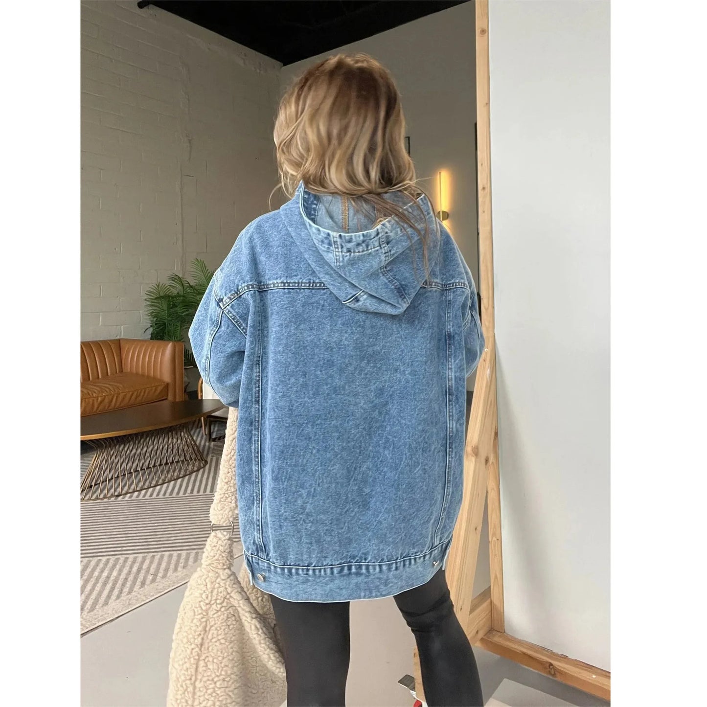 🍒Denim hoodie jeans-trui vir vroue met kap Y2k estetiese verweerde top gewas los buitekleed gemaklike klere