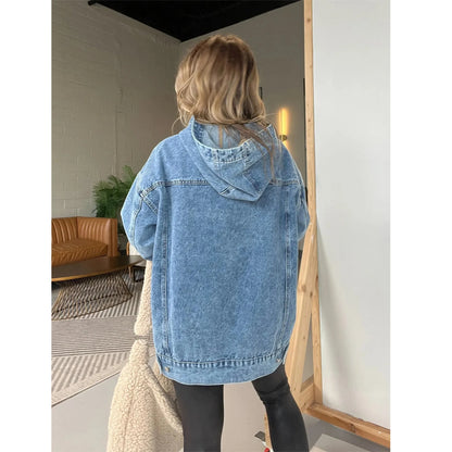 🍒Denim hoodie jeans-trui vir vroue met kap Y2k estetiese verweerde top gewas los buitekleed gemaklike klere