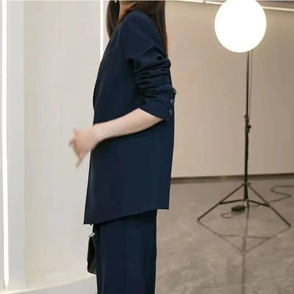 🍒西装套装休闲外套女搭配阔腿裤酷飒宽松西装套装阔腿长裤两件套女时尚穿搭 光滑别致