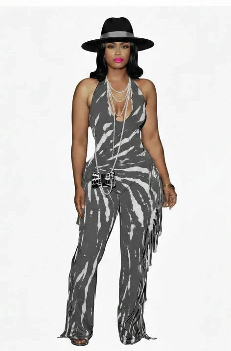 🍒 Bodycon Jumpsuit with tassels womens halter outfit backless skinny long rompers for women Female clubwear party wear fashion Treat Yourself To A Chocolate Swirl