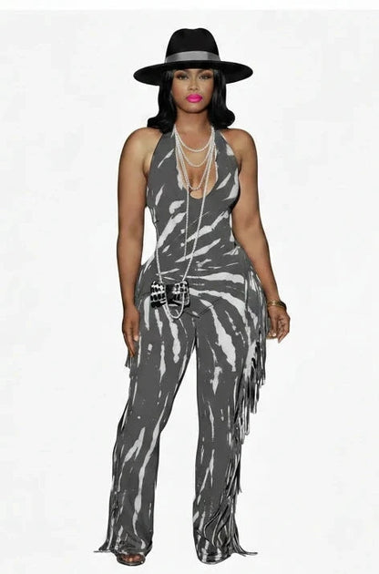 🍒 Bodycon Jumpsuit with tassels womens halter outfit backless skinny long rompers for women Female clubwear party wear fashion Treat Yourself To A Chocolate Swirl