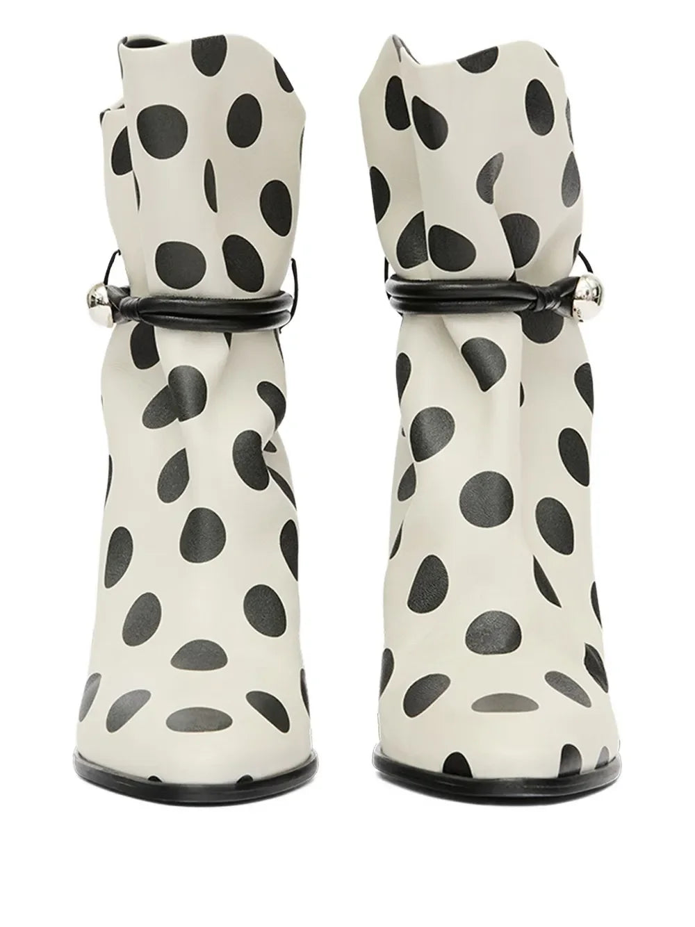 🍒Women's polka dot ankle boot white black pattern booties with ruffle top buckle decor pointed toe stiletto high heel fashion short boots  On The Spot Fine