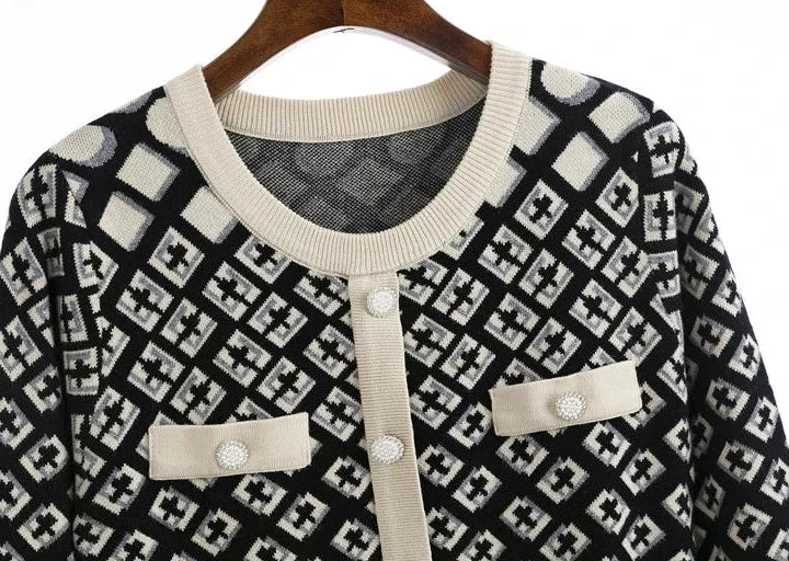 🍒Vintage knitted dress long sleeve mini o-neck spring/autumn Jacquard a-line outfits slim fit smart casual womens clothing breathable viscose Value Vintage