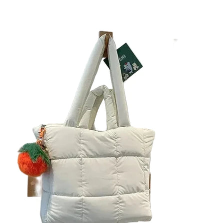 🍒Womens tote handbags quilted puff bag waterproof retro trendy shoulder bag large capacity solid colour soft casual accessory with decoration  don’t get PUFFed out with poor BAGs get this cutie