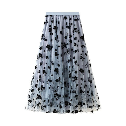 🍒Floral tulle skirt midi high waisted elasticated mesh fashion flock summer wear for women smart casual clothing occasion party wear Get This Flock  And Get Flocked
