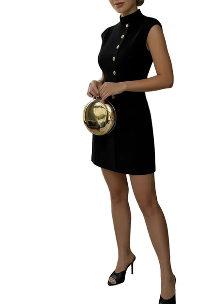 🍒Spring summer dress mini party smart casual outfit occasion wear for women button design solid clothing elegant stand collar a line dress sleeveless design