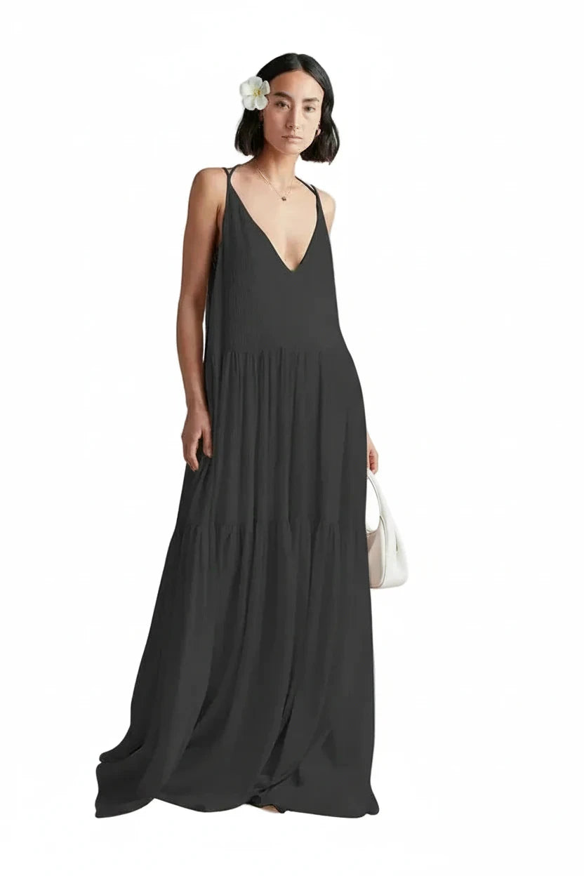 🍒Vroue se gemaklike lang rokke lente dubbel V-nek moulose somerrok los slingervel uitrusting stranddrag vakansiedrag maxi mode Modieus Fantasties