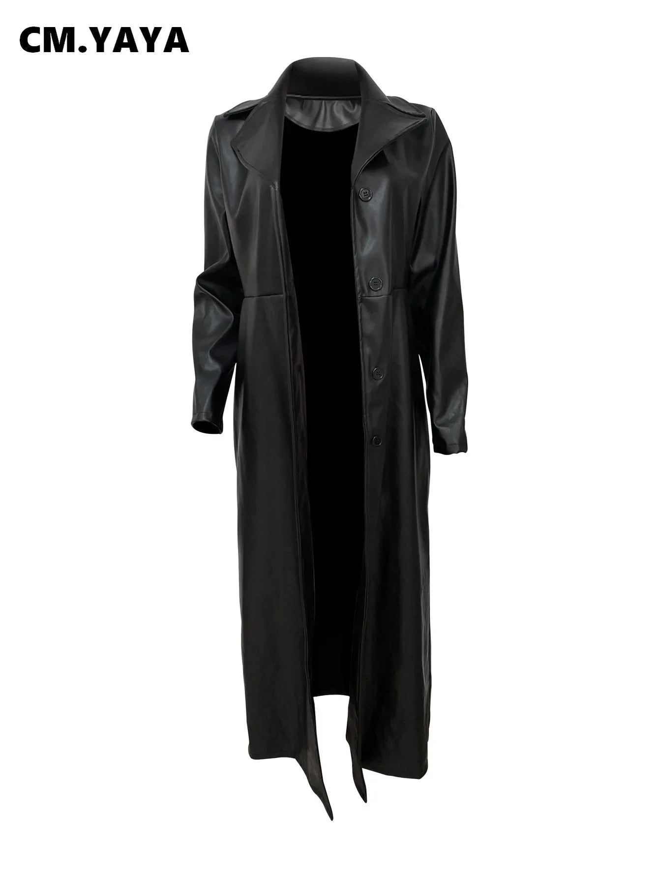 🍒Womens pu leather coat Long sleeve+trench extra long winter lapel fashion outerwear fashion work coat maxi Get A Long Look In Leather