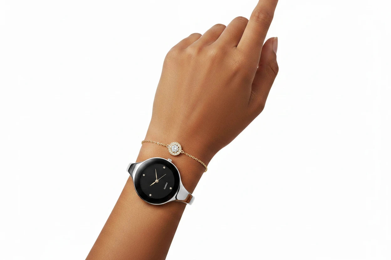 🍒Bangle watch for women stainless steel bracelet angle simple stylish fashion wrist watch analog quartz elegant jewellery silver and solid colour gift accessory Dont Risk Miss This Cool Wrist