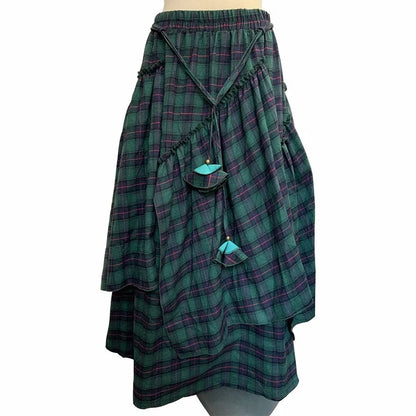 🍒Womens checked long skirt high waist long maxi tartan vintage clothing spring autumn fashion asymmetric flared skirts Get Out Green And Get Out Green