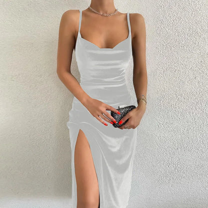 🍒丝绒无袖吊带长款连衣裙时尚晚会女装优雅中长款女性Y2K夏季服装 堆叠你的丝绒