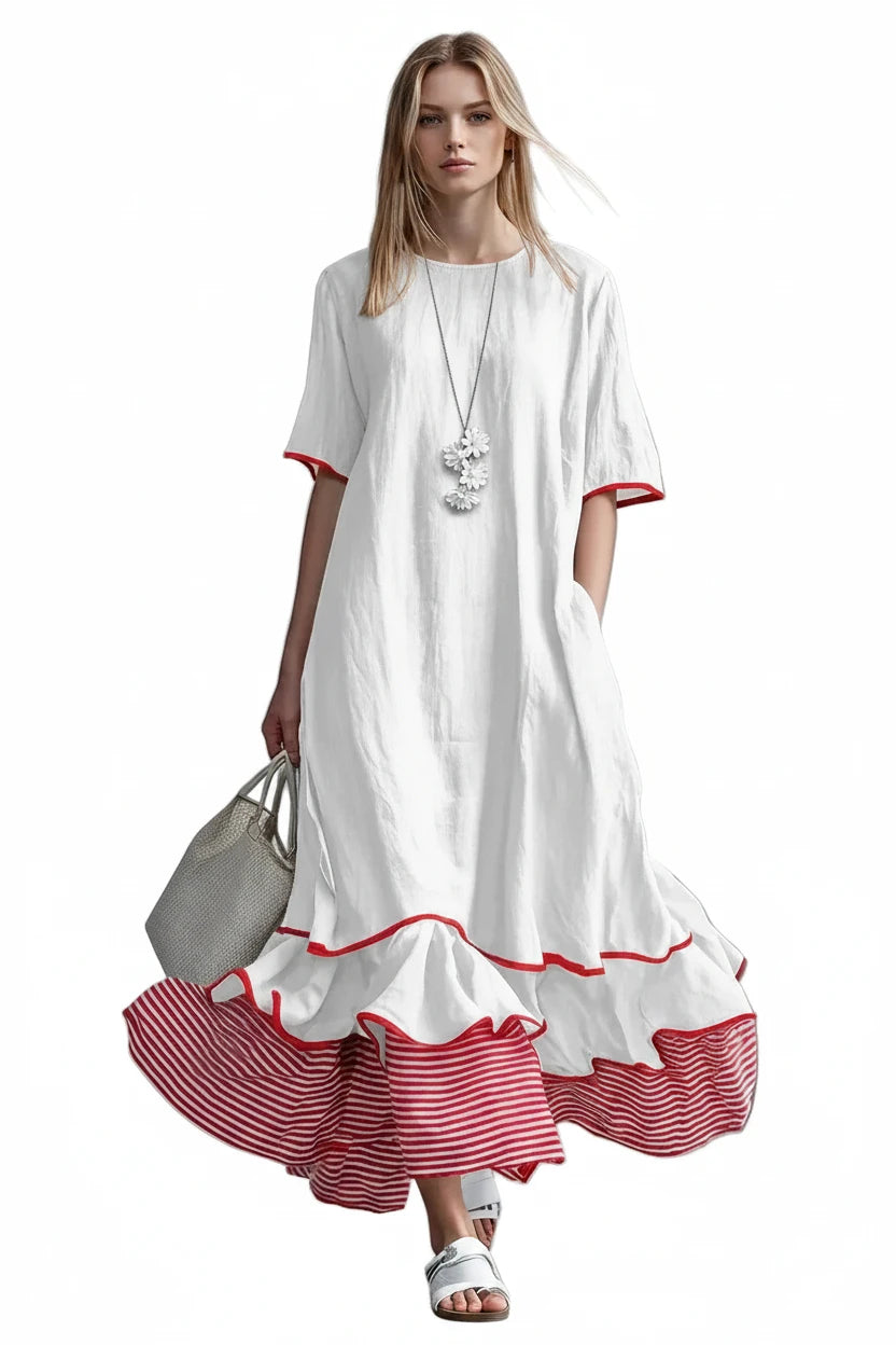 🍒Dress maxi summer with patchwork contrasting colours casual loose outfits for women fashion comfortable simple and versatile Fluttering flattering Fun