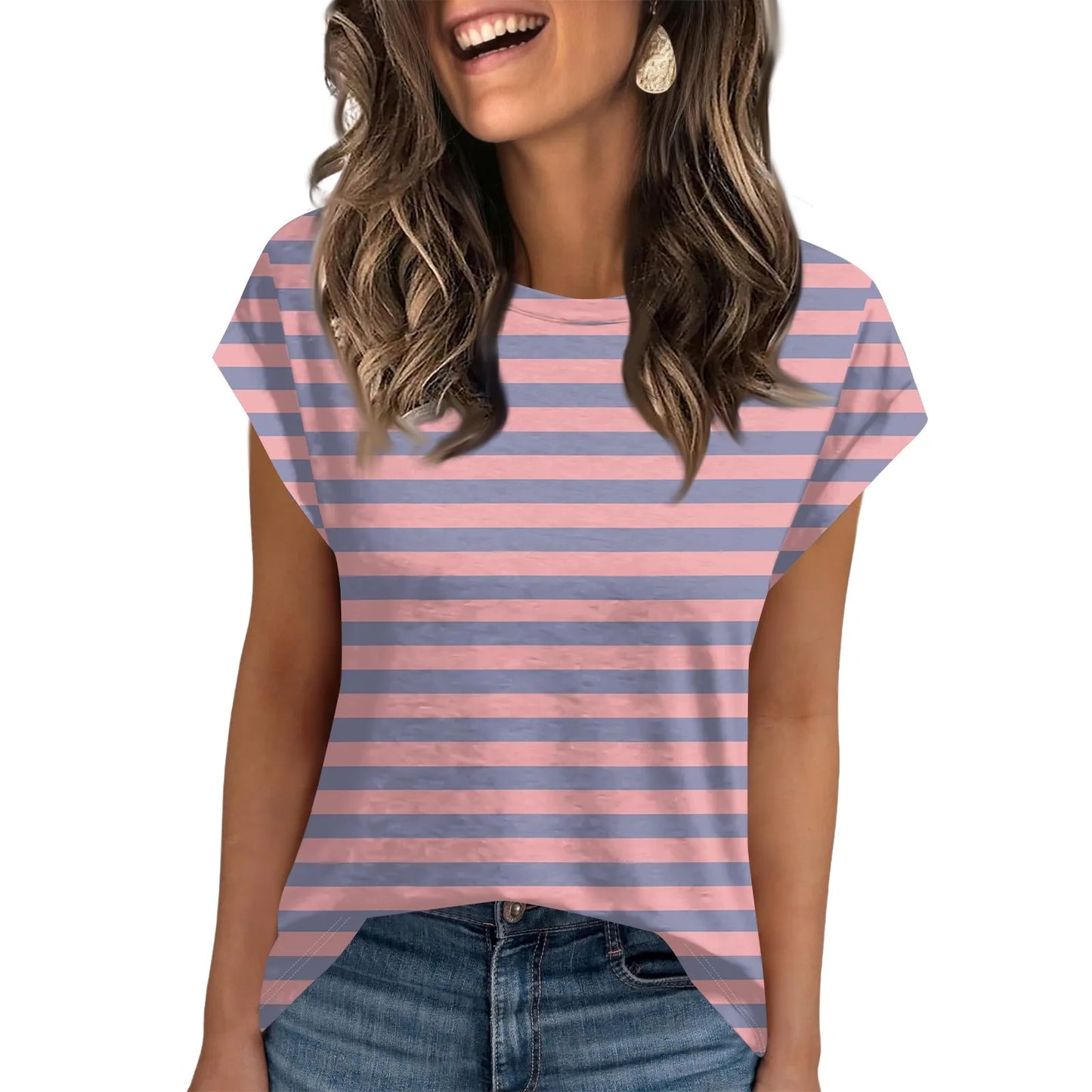 🍒Dames somer tops kortmou gestreepte oefen t-hemp om onder baadjie te dra mode nuwerwetse klere