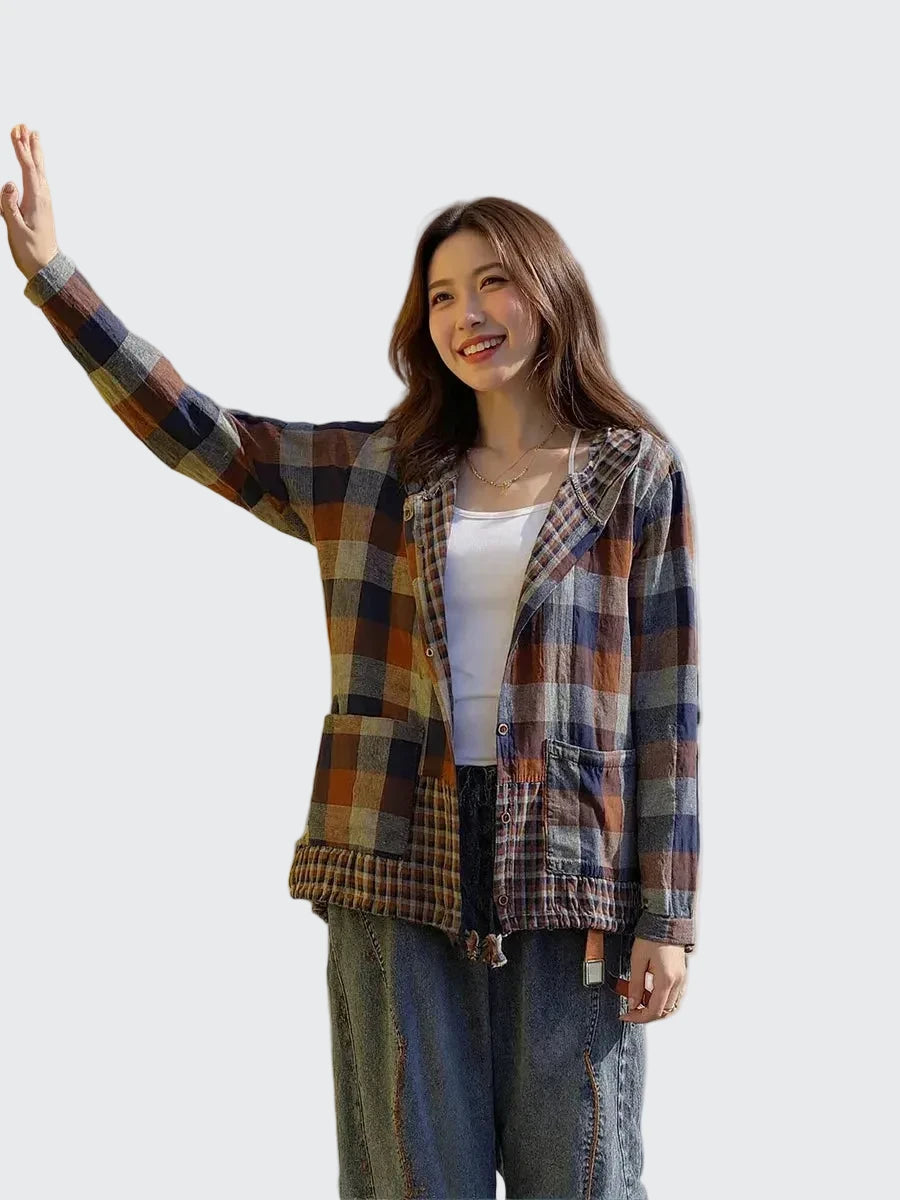 🍒格子口袋连帽外套上衣衬衫格子衫春夏时尚休闲女装格子服装户外风格俏皮别致格子