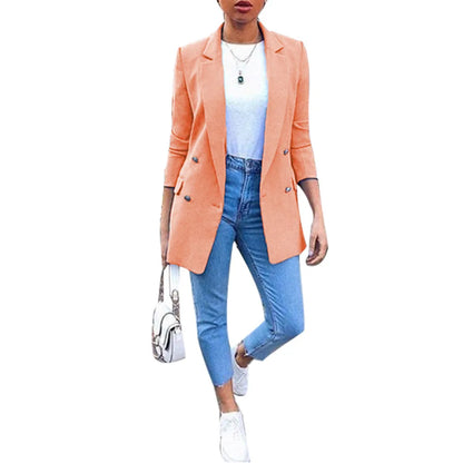🍒Solid casual office suit jacket womens fashion wear vintage long sleeves coat spring/summer autumn lady Jackets blazers Jacket Lapel outerwears Work It With A Blue Collar Worker