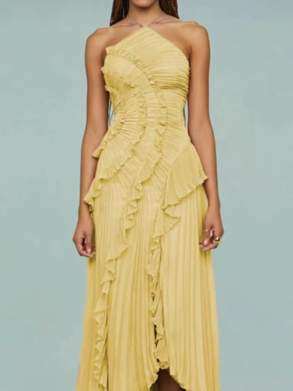 🍒Ruffles aandrok elegante nekband geplooide A-lyn midi-rok effekleur someruitrustings ruglose vakansiedrag Y2k mode partytjie geleentheidsdrag Kry hierdie Ruffle Jy sal Verheug wees