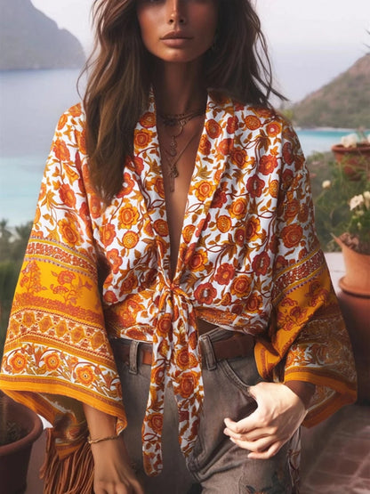 🍒Boho kimono vintage womens fashion short beach swimsuit robe floral clothing batwing sleeve top rayon bohemian bikini cover Ups Beachwear summer clothes Cool Cover