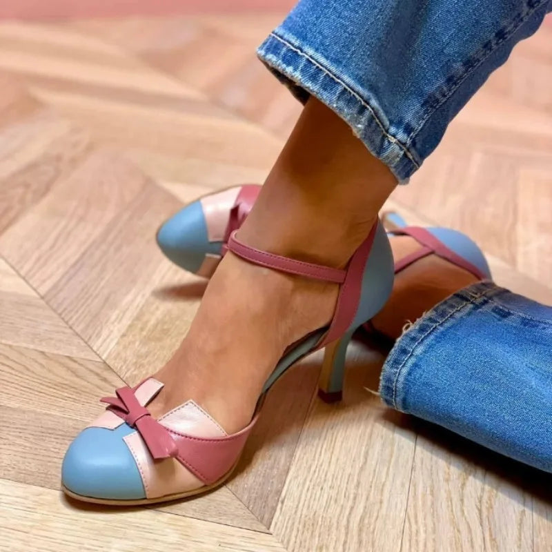 🍒Round toe women's pumps sweet female pumps mid heel pumps 6cm buckle strap shoes with bows on them mixed Colour  size 34-43 smart casual footwear for occasions clubbing footwear Click The Button And Click Your Heels