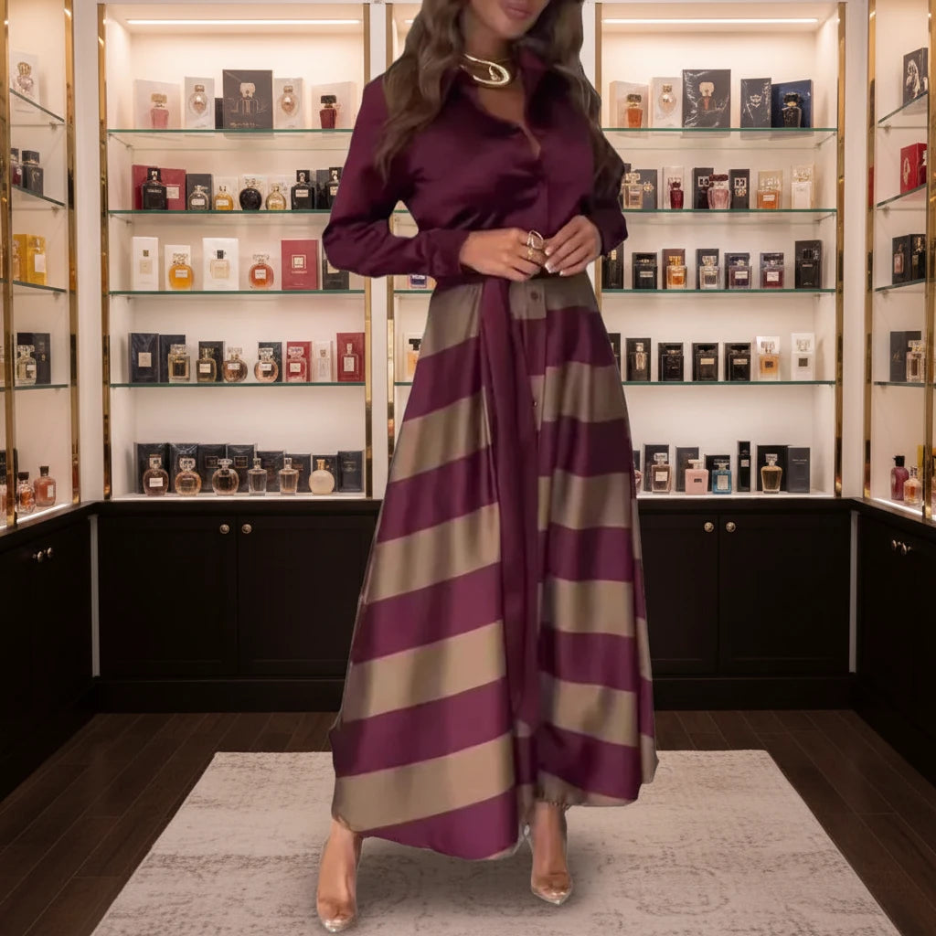 🍒Striped shirt dress women fashion button up long sleeve outfit a-line maxi fashion clothes for smart casual wear  Top Shirt Dress
