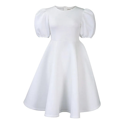 🍒Elegante rokke vir dames met O-nek, kortmoue, uitrusting vir verjaarsdagpartytjie, hoë middellyf, geplooide pofmoue, vrouemodemode, geleentheidsdrag, aandpartytjiedrag, middelkalf, luukse B'day Bopper Beauty Babe