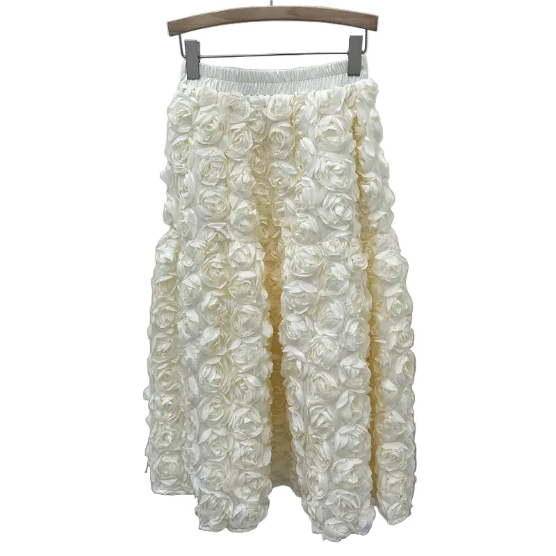 🍒3D blomme romp veelsydige blom middelkuif a-lyn mode drag vir vroue hoë middellyf groot swaai vroulike uitrusting geleentheidsdrag partytjiedrag sjiek blomme hoë middellyf a-lyn soet effekleurige klere Pluk Hierdie Roos En Sit Dit In Jou Mandjie