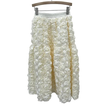 🍒3D blomme romp veelsydige blom middelkuif a-lyn mode drag vir vroue hoë middellyf groot swaai vroulike uitrusting geleentheidsdrag partytjiedrag sjiek blomme hoë middellyf a-lyn soet effekleurige klere Pluk Hierdie Roos En Sit Dit In Jou Mandjie