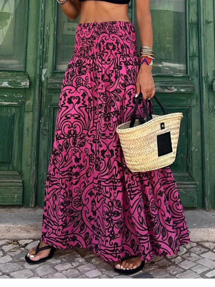 🍒Gedrukte somerrok boho somermodes gemaklike drag klere strandpartytjie klere los a-lyn reisrok elegante Boheemse styl drag Pou In Mooi Pienkes