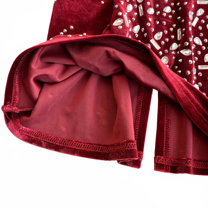 🍒Bodycon o-nek langmou rok glitter strass uitrusting fluweel sjiek oesjaarstyl klere sjiek herfsmode partytjie geleentheid drag Kry Wyn Stoned