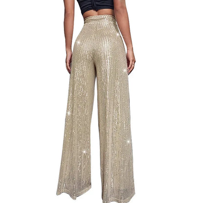 🍒Hoë middellyf sequin-broeke vonkel los gemaklike wyepypbroek klokonderkant-broeke glinster klubdrag partytjiedrag Alles Vonkel In Glans En Glans