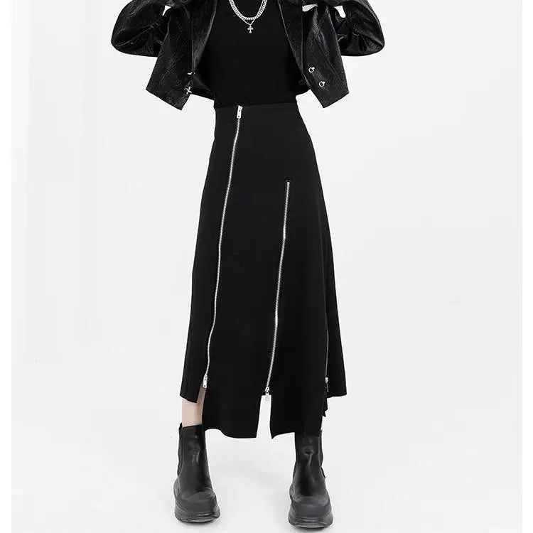 🍒Black a-line skirt high waist split mid-length fashion Irregular clothing party occasion wear smart casual clothes for women fashion wear Even Up Your Wardrobe With Unevens