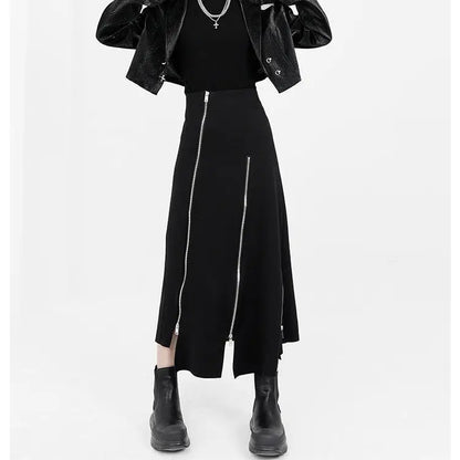 🍒Black a-line skirt high waist split mid-length fashion Irregular clothing party occasion wear smart casual clothes for women fashion wear Even Up Your Wardrobe With Unevens